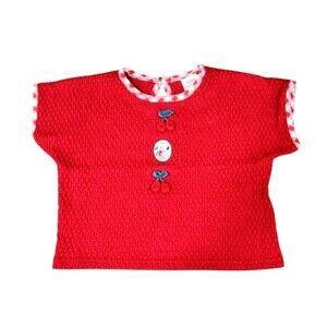 Snoopy Shirt Girls 6 Red Textured Knit Cherries Peanuts Embroidered Top